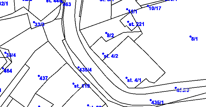 Parcela st. 4/2 v KÚ Vinary u Přerova, Katastrální mapa
