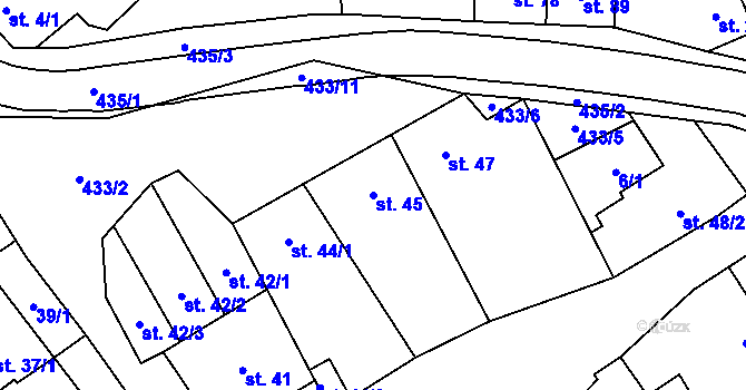 Parcela st. 45 v KÚ Vinary u Přerova, Katastrální mapa