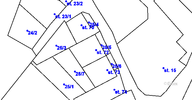 Parcela st. 72 v KÚ Vinary u Přerova, Katastrální mapa
