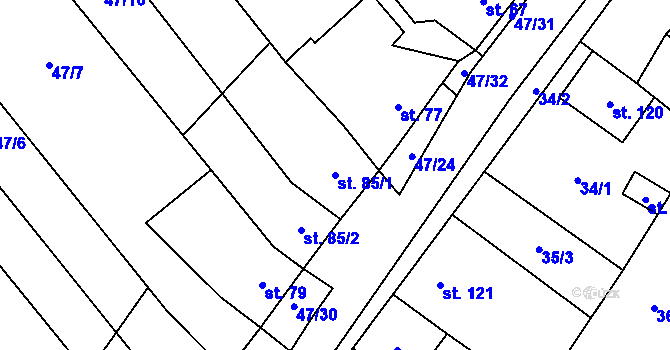 Parcela st. 85/1 v KÚ Vinary u Přerova, Katastrální mapa