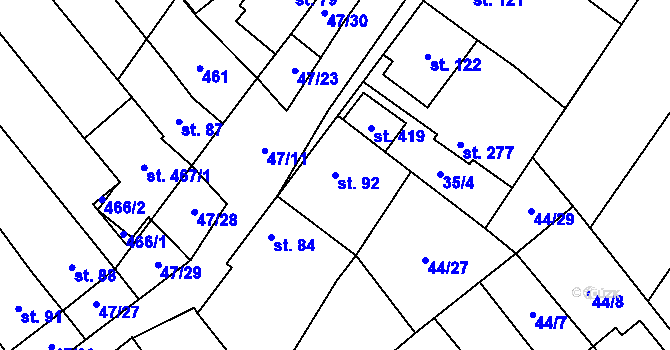 Parcela st. 92 v KÚ Vinary u Přerova, Katastrální mapa
