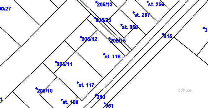 Parcela st. 118 v KÚ Vinary u Přerova, Katastrální mapa