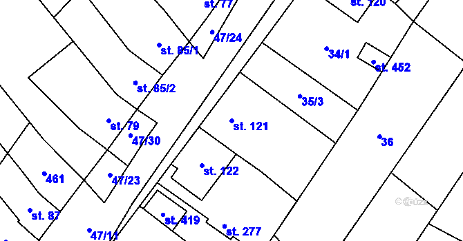 Parcela st. 121 v KÚ Vinary u Přerova, Katastrální mapa