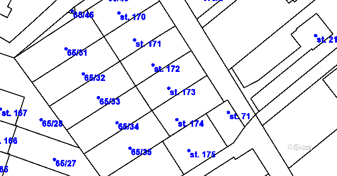 Parcela st. 173 v KÚ Vinary u Přerova, Katastrální mapa