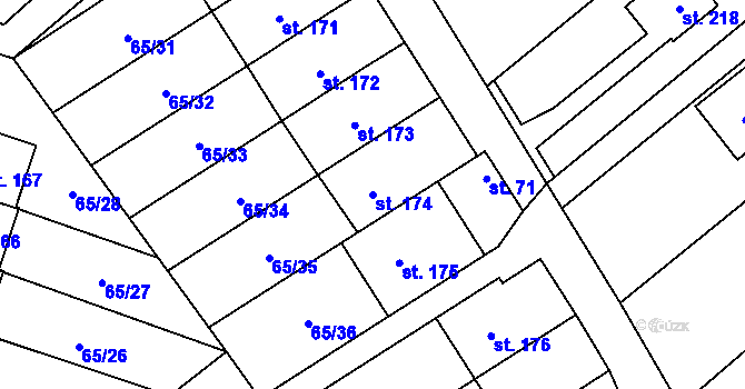 Parcela st. 174 v KÚ Vinary u Přerova, Katastrální mapa