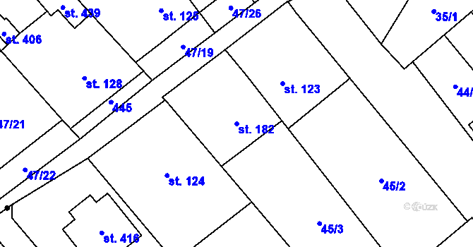 Parcela st. 182 v KÚ Vinary u Přerova, Katastrální mapa
