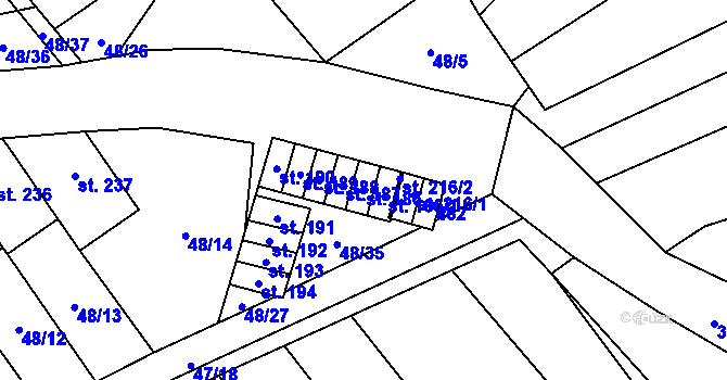 Parcela st. 186 v KÚ Vinary u Přerova, Katastrální mapa