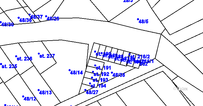Parcela st. 189 v KÚ Vinary u Přerova, Katastrální mapa