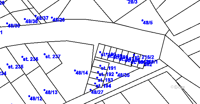 Parcela st. 190 v KÚ Vinary u Přerova, Katastrální mapa