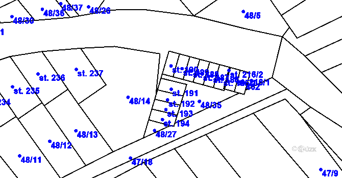 Parcela st. 191 v KÚ Vinary u Přerova, Katastrální mapa