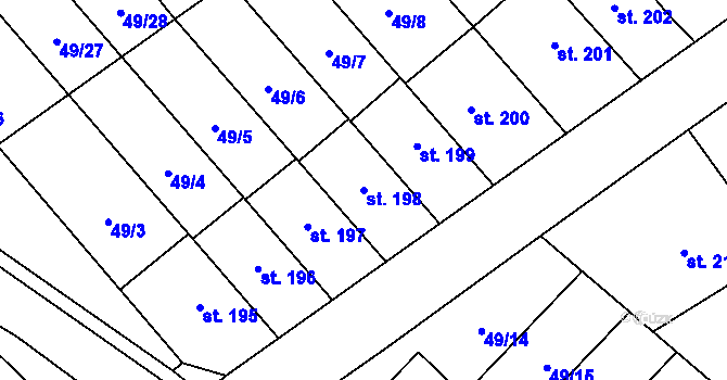Parcela st. 198 v KÚ Vinary u Přerova, Katastrální mapa