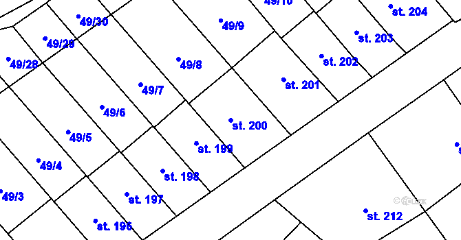 Parcela st. 200 v KÚ Vinary u Přerova, Katastrální mapa