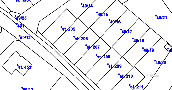 Parcela st. 207 v KÚ Vinary u Přerova, Katastrální mapa