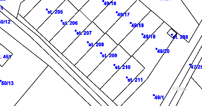 Parcela st. 209 v KÚ Vinary u Přerova, Katastrální mapa