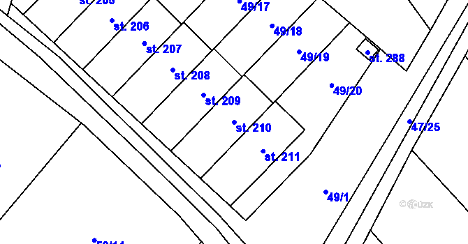 Parcela st. 210 v KÚ Vinary u Přerova, Katastrální mapa