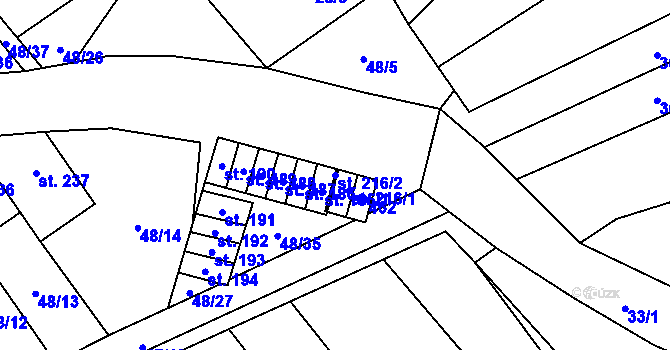 Parcela st. 216/2 v KÚ Vinary u Přerova, Katastrální mapa