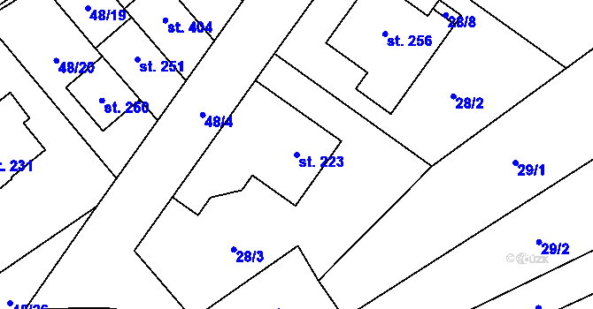 Parcela st. 223 v KÚ Vinary u Přerova, Katastrální mapa
