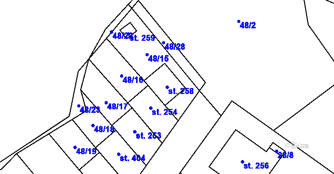 Parcela st. 258 v KÚ Vinary u Přerova, Katastrální mapa