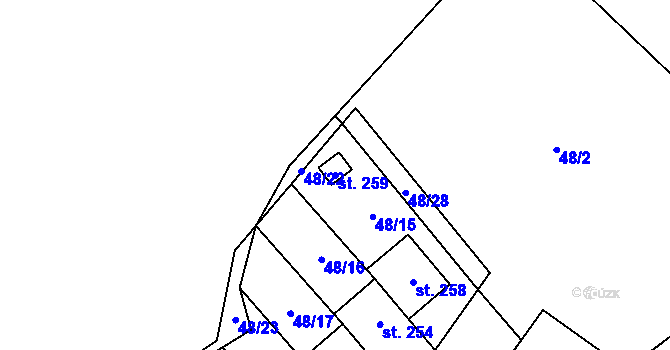 Parcela st. 259 v KÚ Vinary u Přerova, Katastrální mapa