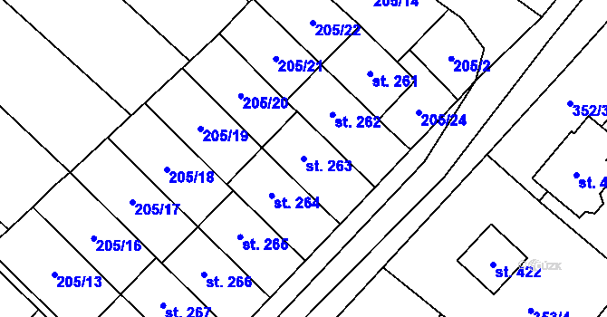 Parcela st. 263 v KÚ Vinary u Přerova, Katastrální mapa