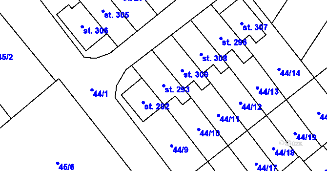 Parcela st. 293 v KÚ Vinary u Přerova, Katastrální mapa