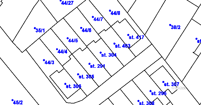 Parcela st. 304 v KÚ Vinary u Přerova, Katastrální mapa