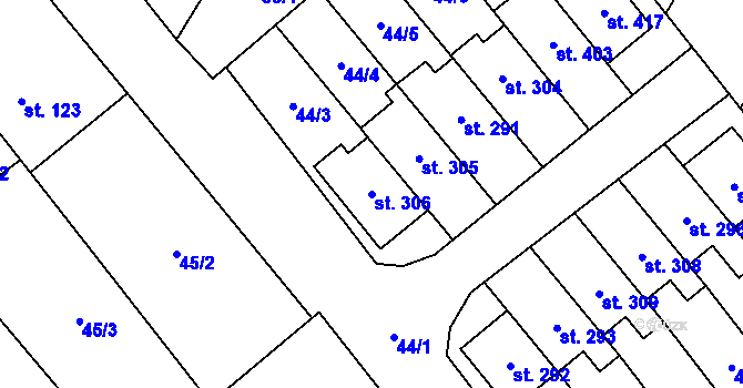 Parcela st. 306 v KÚ Vinary u Přerova, Katastrální mapa