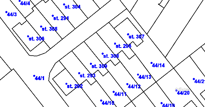 Parcela st. 308 v KÚ Vinary u Přerova, Katastrální mapa