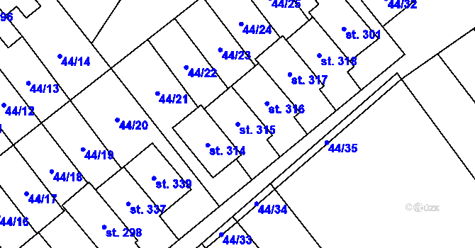 Parcela st. 315 v KÚ Vinary u Přerova, Katastrální mapa