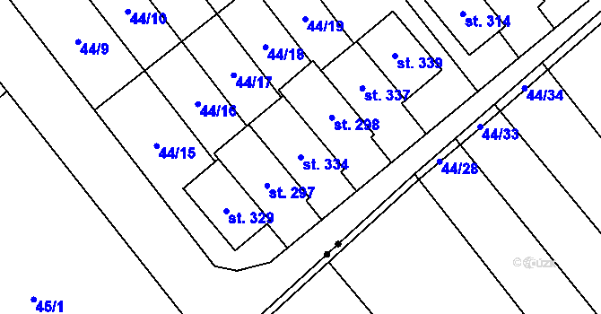 Parcela st. 334 v KÚ Vinary u Přerova, Katastrální mapa