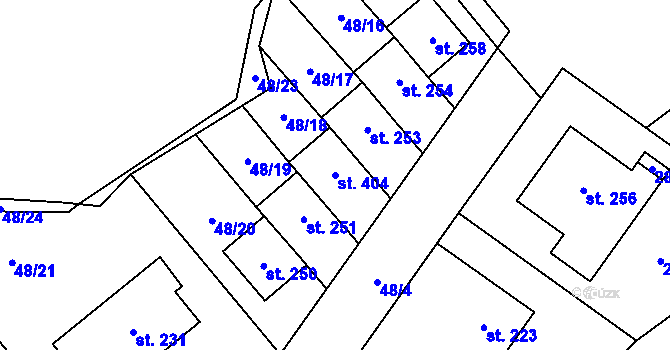 Parcela st. 404 v KÚ Vinary u Přerova, Katastrální mapa