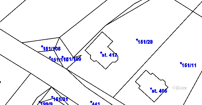 Parcela st. 412 v KÚ Vinary u Přerova, Katastrální mapa