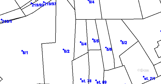 Parcela st. 5/4 v KÚ Vinary u Přerova, Katastrální mapa