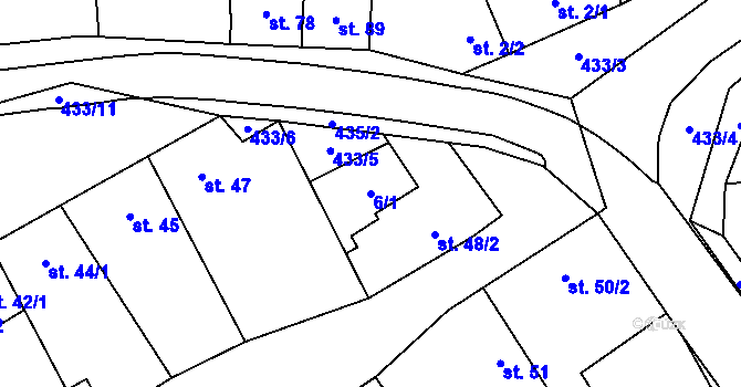 Parcela st. 6/1 v KÚ Vinary u Přerova, Katastrální mapa