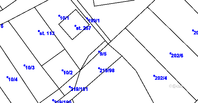 Parcela st. 9/5 v KÚ Vinary u Přerova, Katastrální mapa