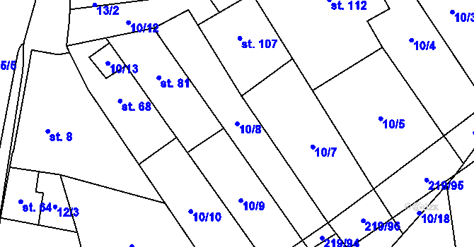 Parcela st. 10/8 v KÚ Vinary u Přerova, Katastrální mapa