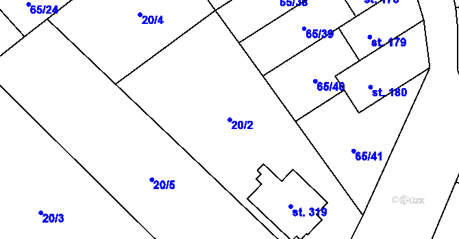 Parcela st. 20/2 v KÚ Vinary u Přerova, Katastrální mapa
