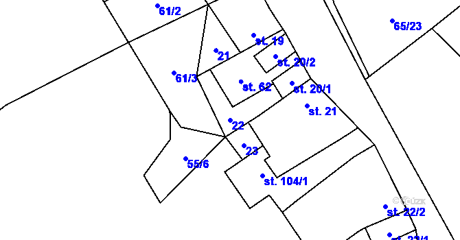 Parcela st. 22 v KÚ Vinary u Přerova, Katastrální mapa