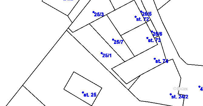 Parcela st. 25/1 v KÚ Vinary u Přerova, Katastrální mapa