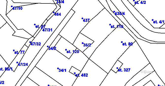 Parcela st. 35/2 v KÚ Vinary u Přerova, Katastrální mapa