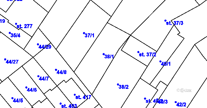 Parcela st. 38/1 v KÚ Vinary u Přerova, Katastrální mapa