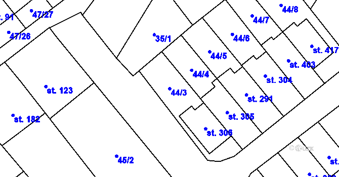 Parcela st. 44/3 v KÚ Vinary u Přerova, Katastrální mapa