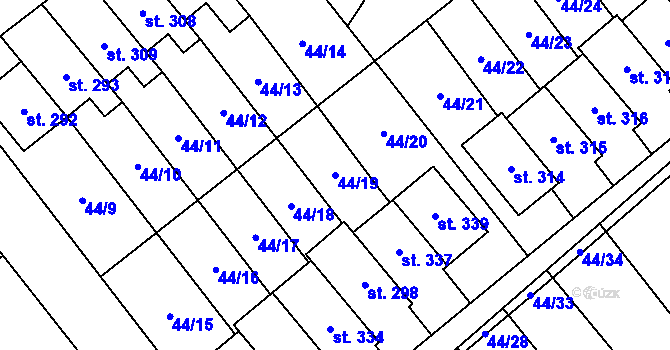 Parcela st. 44/19 v KÚ Vinary u Přerova, Katastrální mapa
