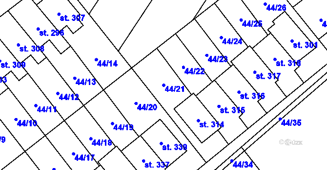 Parcela st. 44/21 v KÚ Vinary u Přerova, Katastrální mapa