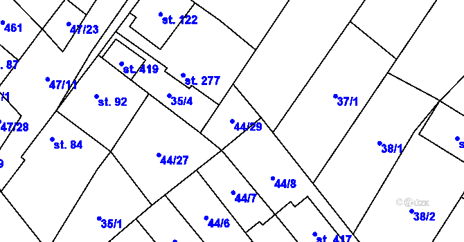 Parcela st. 44/29 v KÚ Vinary u Přerova, Katastrální mapa