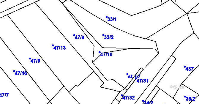 Parcela st. 47/10 v KÚ Vinary u Přerova, Katastrální mapa