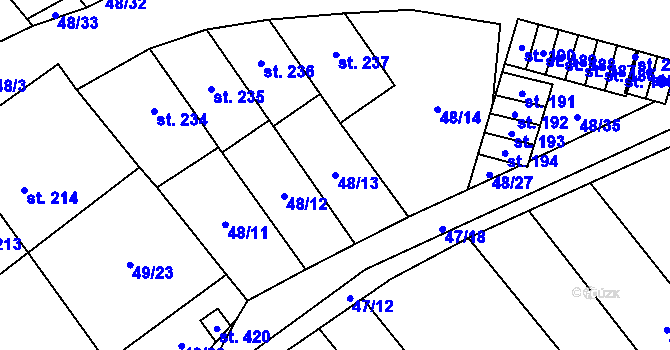 Parcela st. 48/13 v KÚ Vinary u Přerova, Katastrální mapa