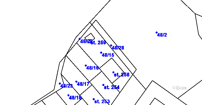 Parcela st. 48/15 v KÚ Vinary u Přerova, Katastrální mapa