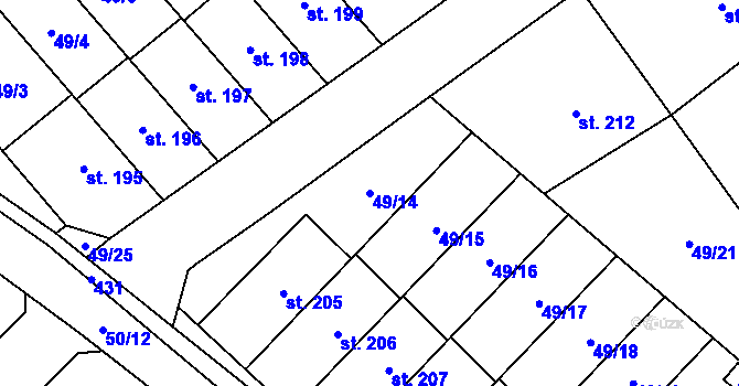 Parcela st. 49/14 v KÚ Vinary u Přerova, Katastrální mapa