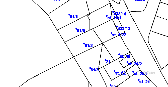 Parcela st. 61/2 v KÚ Vinary u Přerova, Katastrální mapa